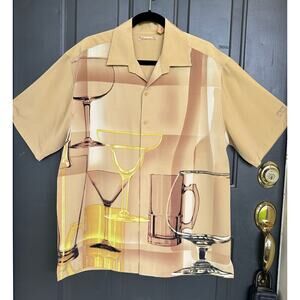 The Havanera Co, Men’s Hawaiian Shirt With Wine Glasses Printed Size Large